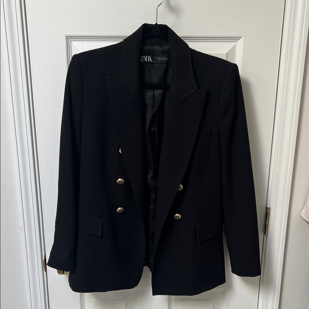 Zara Elegant Black Blazer with Gold Buttons